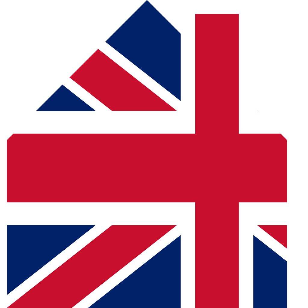 logo, outline of a house decorated with the union jack